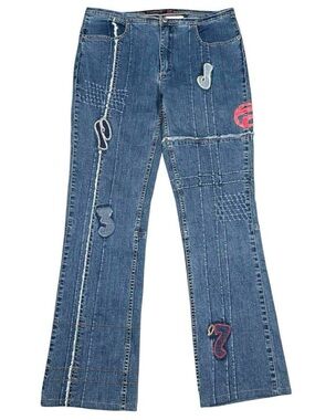 Y2K Pepe Jeans London Patchwork Cutout Low Rise Denim Jeans Blue Size 11
